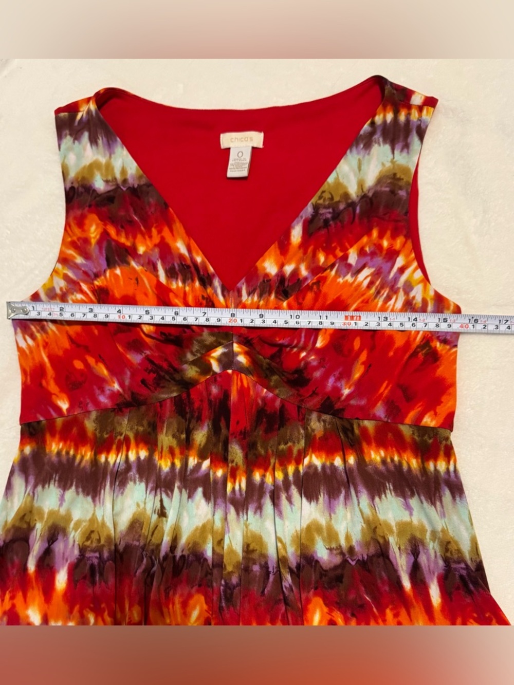 Chico's Tropical Trina Tie-dye Sleeveless V-neck Maxi Dress Non-wrinkle Size S - Picture 5 of 5